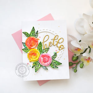 Sunny Studio Stamps Hello Watercolor Floral Flowers Card (using Scalloped Circle Mat 3 Metal Cutting Dies)