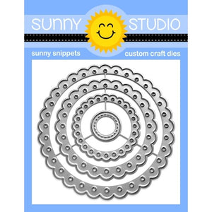 Sunny Studio Stamps Lacy Dot SCALLOPED CIRCLE MAT 2 Metal Cutting Dies - Nesting 4-piece Set