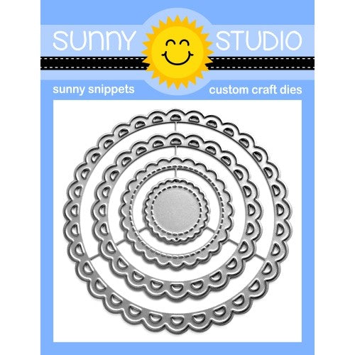Sunny Studio Stamps Lacy & Stitched SCALLOPED CIRCLE MAT 3 Metal Cutting Dies - Nesting 4-piece Set