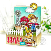 Sunny Studio Hay There Punny Scarecrow with Barn, Goat, Duck & Chicken Pop-up Box Card (using Farm Fresh 4x6 Clear Stamps)