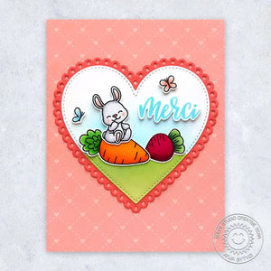Sunny Studio Bunny with Radish & Carrot Spring Merci Scalloped Heart Thank You Card (using Bunnyville 4x6 Clear Stamps)