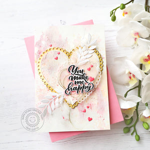 Sunny Studio Stamps You Make My Heart Happy Mixed Media Valentine's Day Card (using Spring Greenery Metal Cutting Dies)