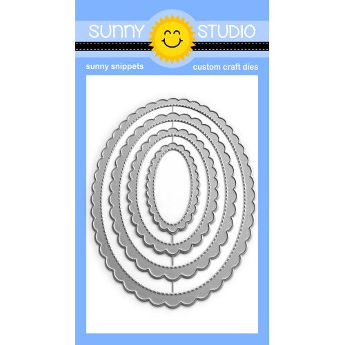 Sunny Studio Stamps Scalloped Oval Mats 1 Stitched Metal Cutting Die 4-piece Set