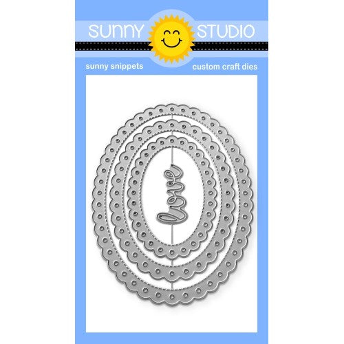 Sunny Studio Stamps Scalloped Oval Mats 2 with Love Word Stitched Lacy Metal Cutting Die 4-piece Set