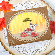 Sunny Studio Stamps Autumn Blessings Deer with Apples Scalloped Fall Card (using Stitched Oval 2 Metal Cutting Dies)