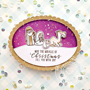 Sunny Studio Stamps May The Miracle of Christmas Fill You With Joy Jesus Nativity Card using Scalloped Oval Mat 1 Dies