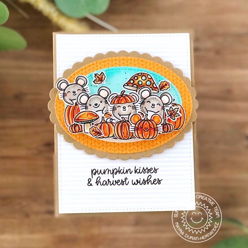 Sunny Studio Stamps Orange Cable Knit Mice with Pumpkins Fall Card (using Sweater Weather 6x6 Patterned Paper Pad)