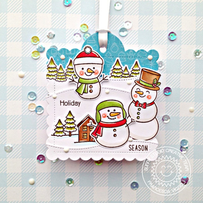 Sunny Studio Stamps Winter Holiday Snowmen Christmas Gift Tag (using Scalloped Tag Square Dies)