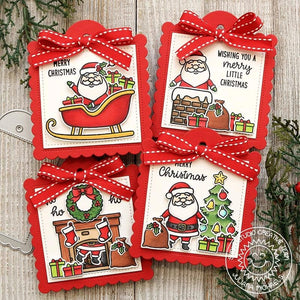 Sunny Studio Santa with Chimney, Sleigh, Fireplace & Holiday Tree Christmas Gift Tags (using Santa Claus Lane Clear Stamps)