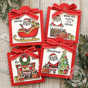 Sunny Studio Stamps Santa with Christmas Tree, Chimney, Fireplace & Sleigh Holiday Gift Tags using Scalloped Tag Square Dies