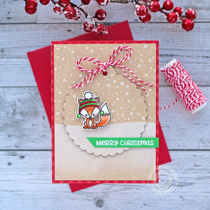 Sunny Studio Stamps Fox with Snowy Sky on Kraft Background Merry Christmas Holiday Card (using Scalloped Tag Circle Dies)