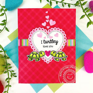 Sunny Studio Stamps I Turtley Love You Punny Turtle Valentine's Day Card (using Scalloped Heart Metal Cutting Dies)