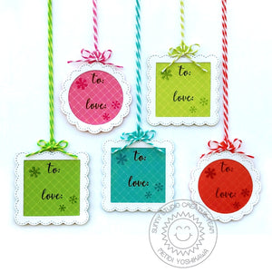 Sunny Studio Stamps stitched Scalloped Circle & Square Mini Christmas Holiday Gift Tags (using diamond print from Very Merry 6x6 paper pack)