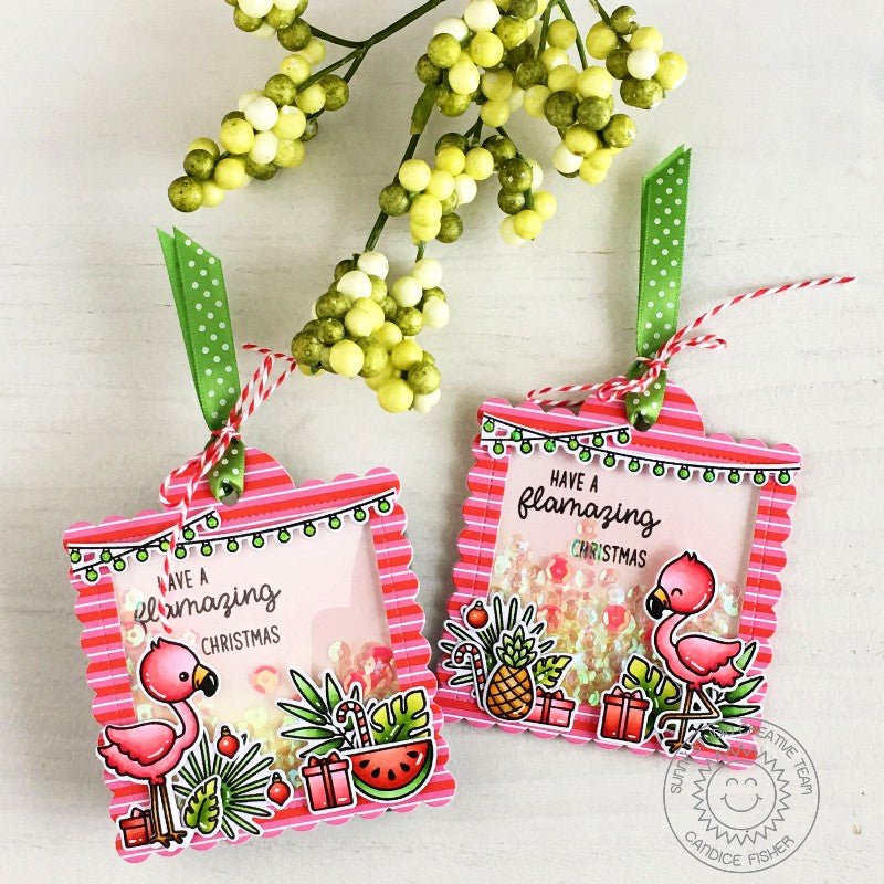 Sunny Studio Stamps Have A Flamazing Christmas Punny Flamingo Holiday Gift Tags (using Scalloped Tag Square Cutting Dies)