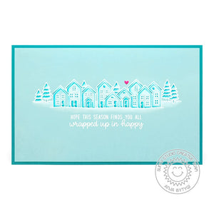 Sunny Studio Stamps Monochromatic Aqua & White Scenic Route Winter Holiday Christmas Card by Anja