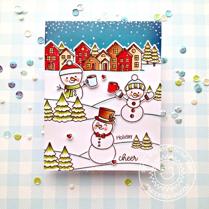 Sunny Studio Stamps Red, White and Blue Snowman Handmade Holiday Christmas Card (using Feeling Frosty Stamps)