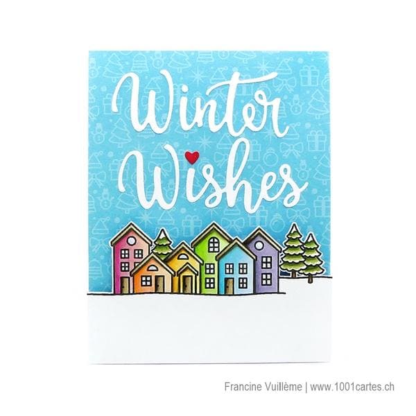 Sunny Studio Rainbow Neighborhood Houses Christmas Card (using Scenic Route Border Stamps)