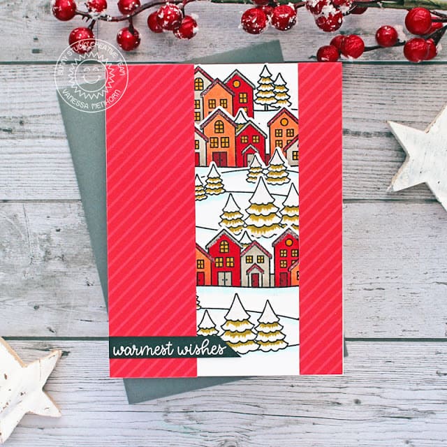 Sunny Studio Stamps Red and White Scenic Route Winter Holiday Christmas Card by Vanessa Menhorn