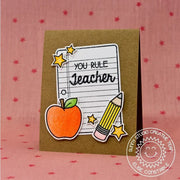 Sunny Studio Stamps You Rule Teacher Handmade Card with Kraft Paper, Pencil & Apple (using School Time 4x6 Clear Photopolymer Stamp Set)