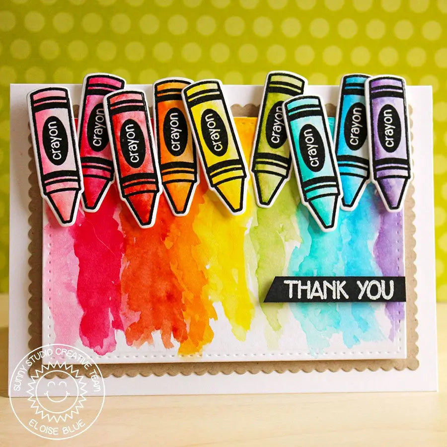 Sunny Studio Stamps School Time Rainbow Crayon Thank You Card