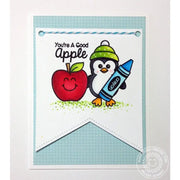 Sunny Studio Stamps School Time You're A Good Apple Penguin & Crayon Card