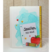 Sunny Studio You Rule Teacher Apple With Pencil and Notebook Paper Card (using School Time 4x6 Clear Stamps)