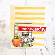 Sunny Studio Stamps Thank You Teacher Raccoon with Apple, Pencil & Notebook Paper Handmade Card (using School Time 4x6 Clear Photopolymer Stamp Set)