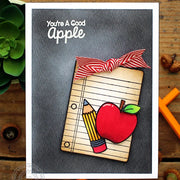 Sunny Studio Stamps You're A Good Apple Apple, Pencil & Notebook Paper Handmade Card with Chalkboard Background (using School Time 4x6 Clear Photopolymer Stamp Set)