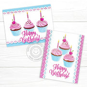 Sunny Studio Stamps Pink & Pale Blue Cupcakes Scalloped Birthday Card (using Ribbon & Lace Border Metal Cutting Dies)