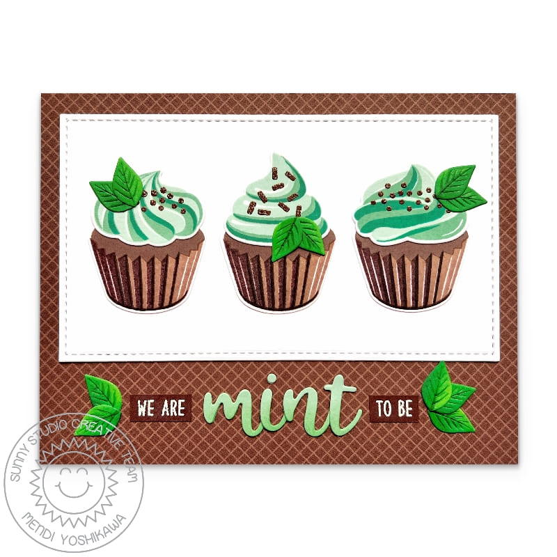 Sunny Studio We Are Meant To Be Punny Chocolate Mint Love Themed Card (using Scrumptious Cupcake 4x6 Clear Stamps)