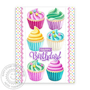 Sunny Studio Pastel Polka-dot Scalloped Cupcake Birthday Card (using Scrumptious Cupcakes 4x6 Clear Layering Stamps)