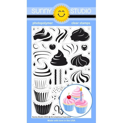 Sunny Studio Scrumptious Cupcakes 4x6 Birthday Themed Clear Photopolymer Layered Layering Stamps SSCL-351