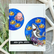 Sunny Studio Stamps Sea You Soon Punny Ocean-Themed Shark & Fish Summer Card using Stitched Semi-Circle Metal Cutting Dies