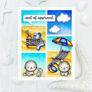 Sunny Studio Stamps Seal of Approval Seals Summer Beach Card (using Comic Strip Speech Bubbles Metal Cutting Dies)