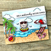 Sunny Studio Sealiously Awesome Summer Punny Seal Beach Chair & Umbrella Card (using Ocean View 4x6 Clear Stamps)