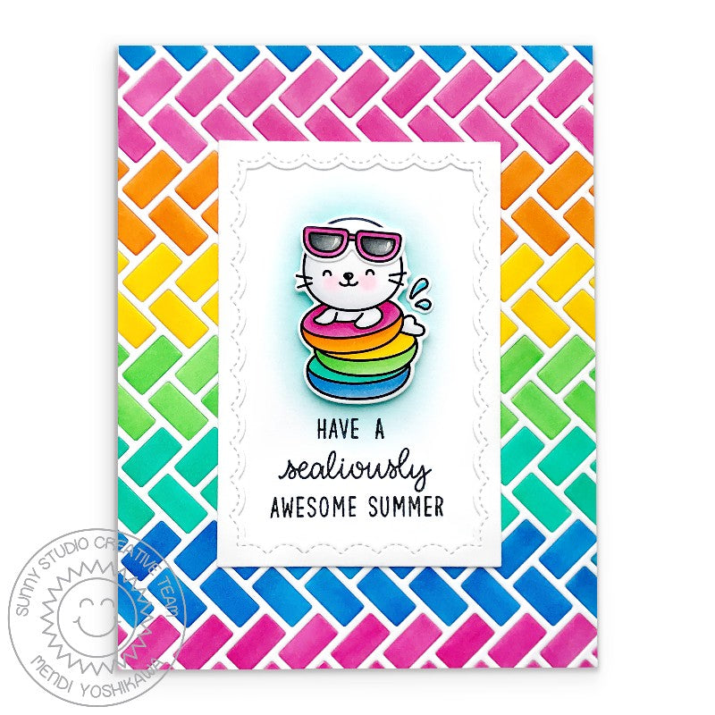 Sunny Studio Have A Sealiously Awesome Summer Handmade Card (using Sealiously Sweet 4x6 Clear Photopolymer Stamp Set)