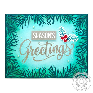 Sunny Studio Stamps Season's Greeting Teal Handmade Holiday Card by Anja (using Christmas Garland Frame Dies)