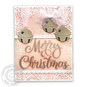 Sunny Studio Stamps Pink & Silver Bells Holiday Card with White Tree Bough Border using Christmas Garland Frame Die
