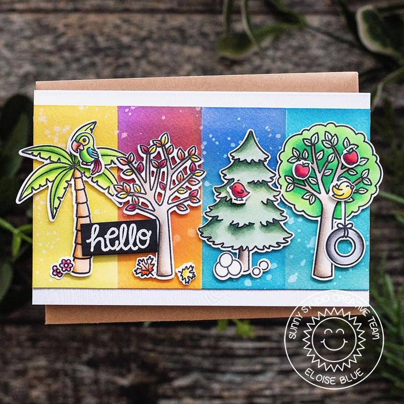 Sunny Studio Stamps Seasonal Trees Hello Through The Seasons Card