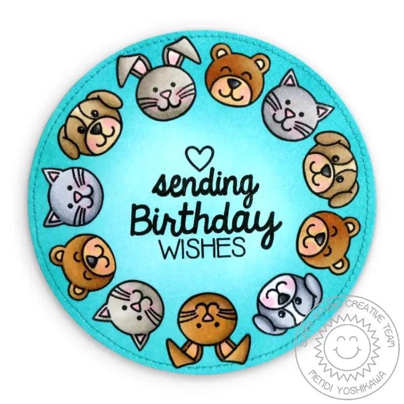 Sunny Studio Stamps Sending My Love Dog, Cat, Bunny & Teddy Bear Circle Shaped Birthday Card