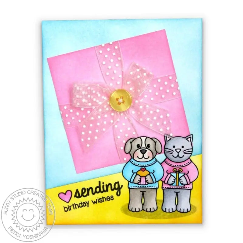 Sunny Studio Stamps Sending My Love Sending Birthday Wishes Kitty Cat & Puppy Dog Card
