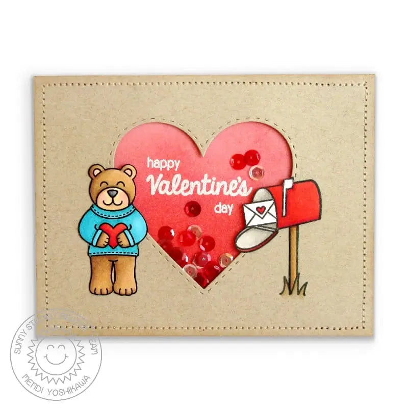 Sunny Studio Stamps Sending My Love Valentine's Day Heart Shaped Shaker Card with Mailbox
