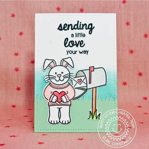 Sunny Studio Sending a Little Love Your Way Bunny with Mailbox Valentine's Day Card (using Sending My Love 4x6 Clear Stamps)