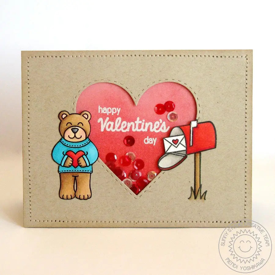 Sunny Studio Stamps Stitched Heart Valentine's Day Shaker Card