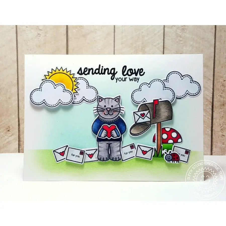 Sunny Studio Sending Love Your Way Cat with Mailbox Valentine's Day Card (using Sending My Love 4x6 Clear Stamps)