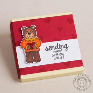 Sunny Studio Sending Sweet Birthday Wishes Teddy Bear Valentine's Day Candy Cover Gift Box (using Sending My Love 4x6 Clear Stamps)