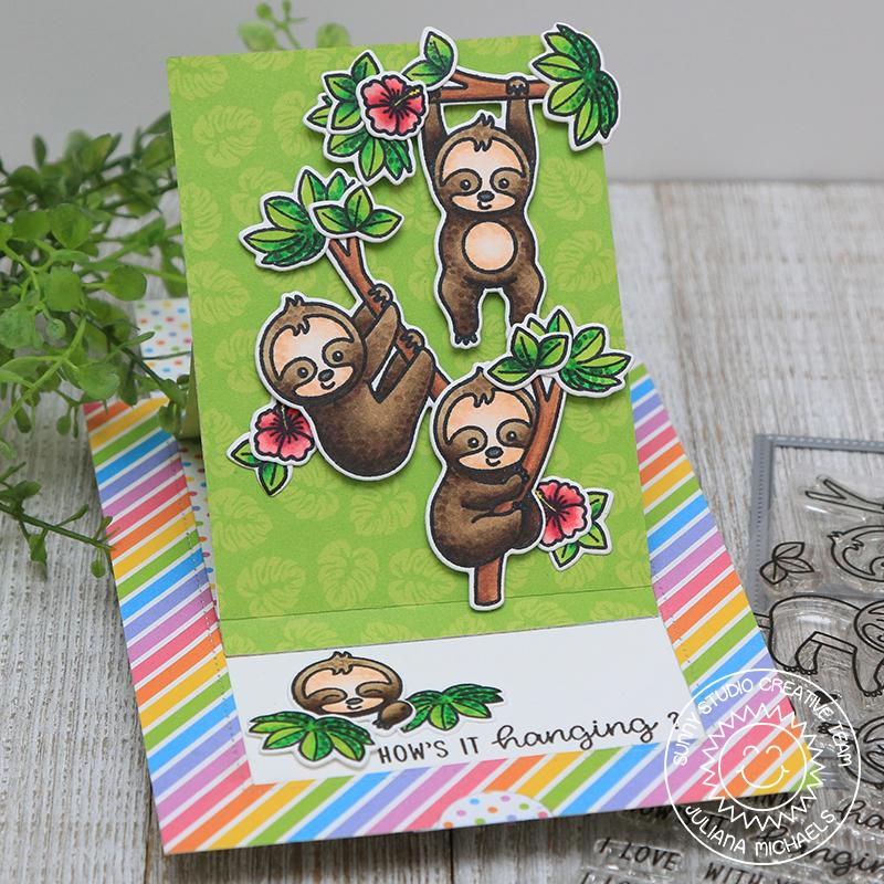 Sunny Studio Stamps Silly Sloths "How's It Hanging?" Sliding Window Pop-up Interactive Card