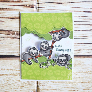 Sunny Studio Stamps Silly Sloths "Wanna Hang Out?" Handmade Peek-a-boo Interactive Card