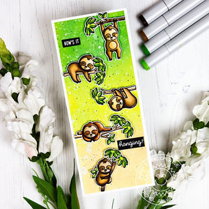 Sunny Studio Stamps Silly Sloths How's It Hanging? Elongated Yellow & Green Ombre Card by Rachel Alvardo