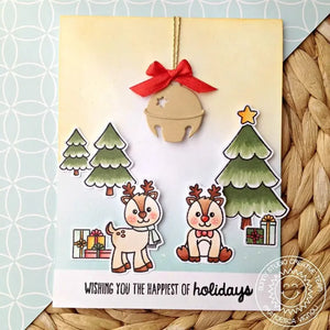 Sunny Studio Stamps Jingle Bell Reindeer Holiday Christmas Card by Franci (using Silver Bells Metal Cutting Die)